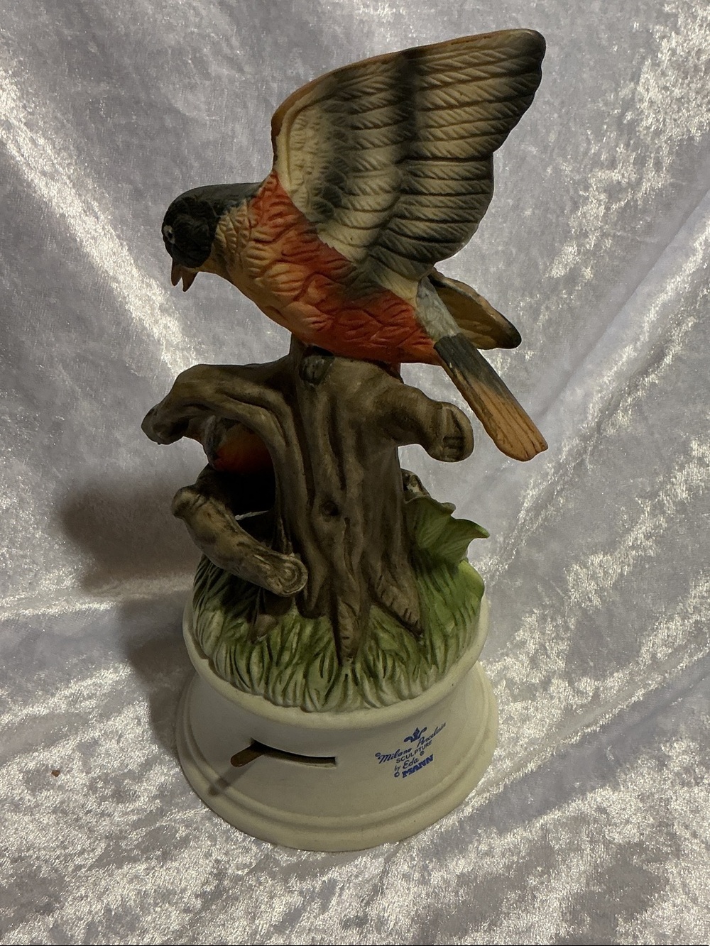 Vintage Porcelain Bird Figurine with Music Box Base